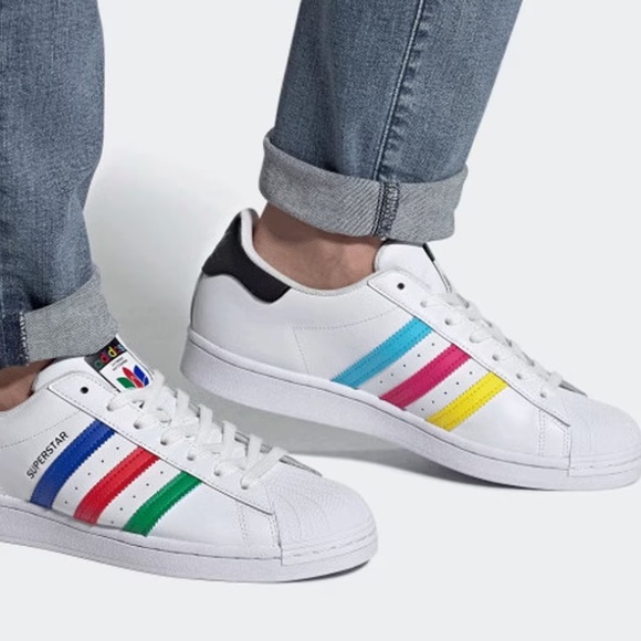 Adidas Kids White Rainbow Stripe Superstar Sneakers - Picture 10 of 10